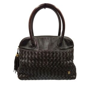 Bally‎ Dark Brown Woven Leather Tassel Satchel Handbag Made in Italy